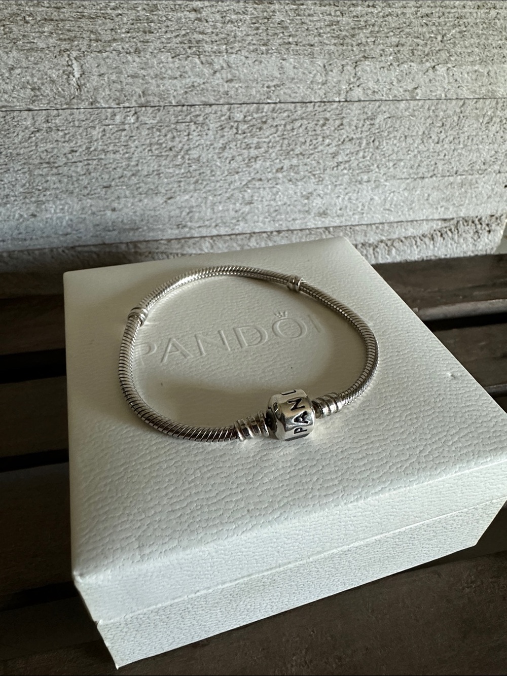 Pandora great shape snake chain barrel clasp sterling silver 925 ale bracelet